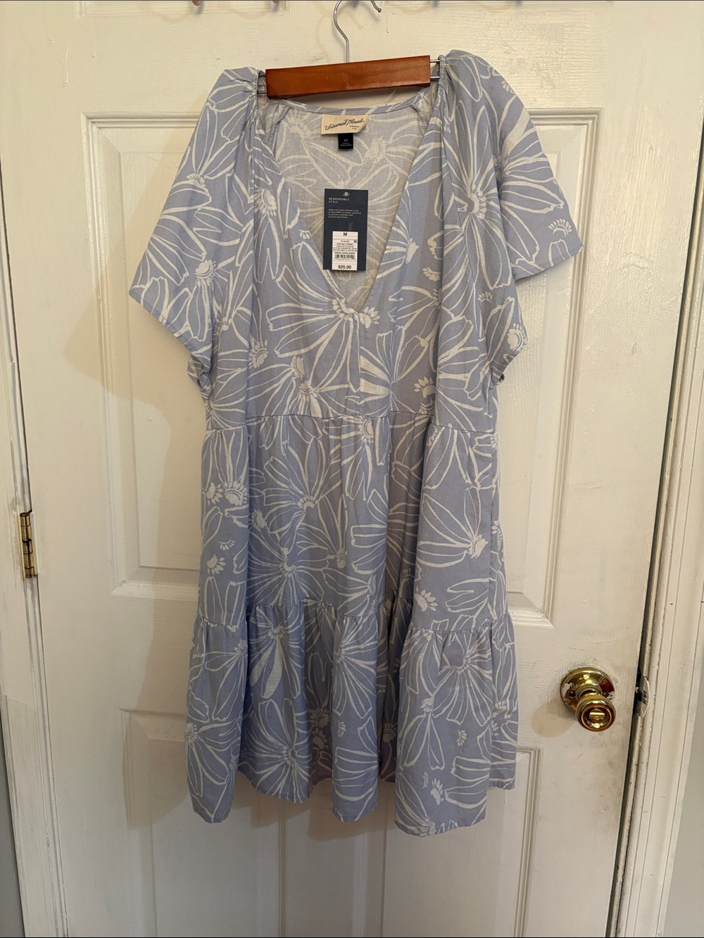 Universal Thread Light Blue and White Floral V-Neck Tiered Dress